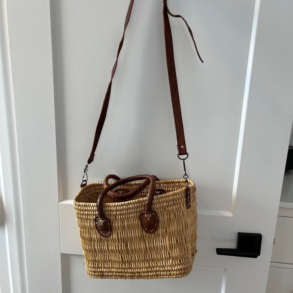 Monday Swimwear Natural Woven Tote with Brown Accents - Picture 2 of 4